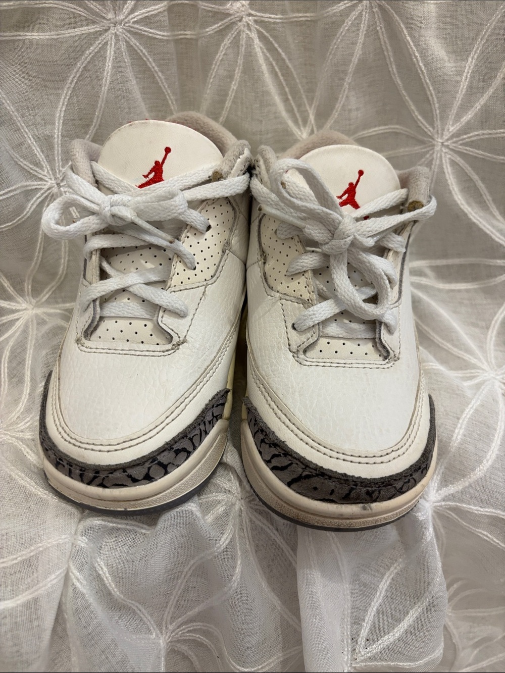 Jordan Kids White Sneakers with Red Jumpman and Gray Trim